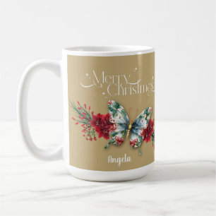 Taza De Café Morerry Christmas Vintage Butterfly Poinsettia