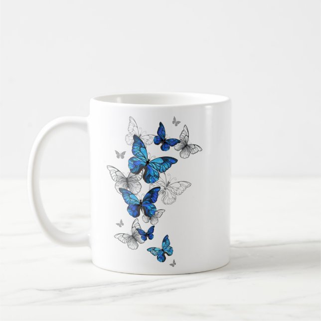 Taza De Café Morfo de las mariposas voladoras azules (Izquierda)