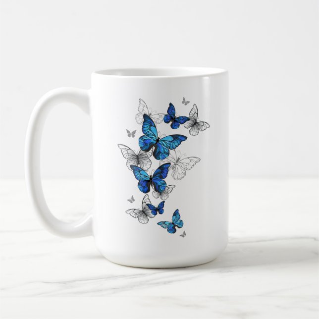 Taza De Café Morfo de las mariposas voladoras azules (Izquierda)