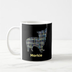 Taza De Café Morkie Dog Cuadrícula amarilla y azul