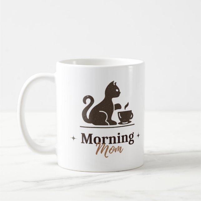 Taza De Café Morning Mom – Cute Cat Coffee Mug for Cat Lovers (Izquierda)