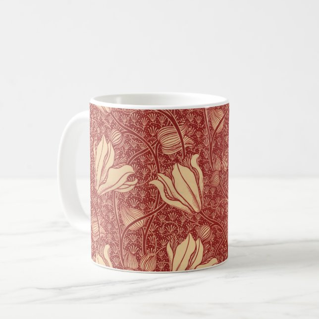 Taza De Café Morris Inspirado Lily Flor Tejido Rojo Botánico (Anverso izquierdo)