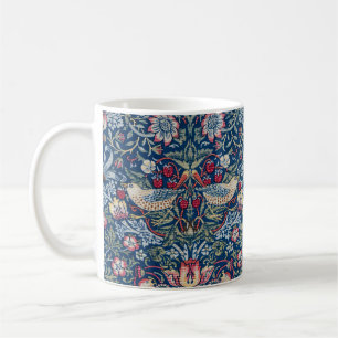 Taza De Café Morris Strawberry Thief Clásico Azul Índigo Fino