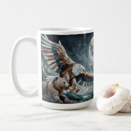 Taza De Café Mosaic Ai Art | Oso marrón y una luna llena de águ