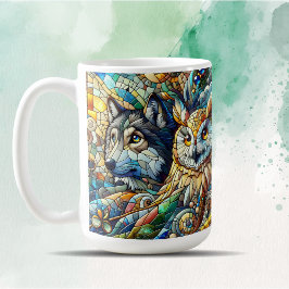 Taza De Café Mosaic Tile Wolf y Owl