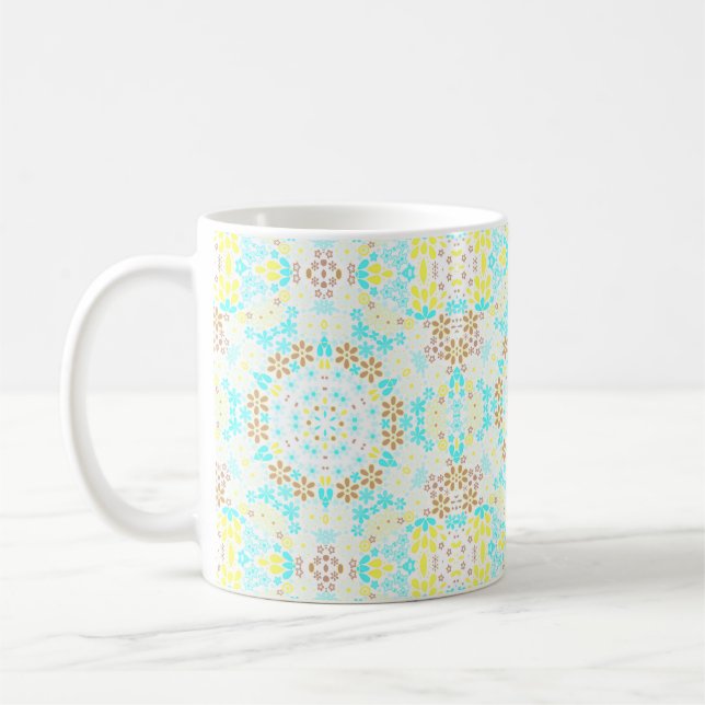 Taza De Café Mosaico abstracto flores florales caleidoscópicas  (Izquierda)