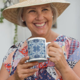 Taza De Café Mosaico antiguo en la peluca azul Delft