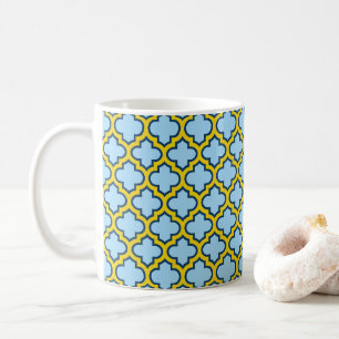 Taza De Café Mosaico azul y amarillo, Entramado, Quatrefoil
