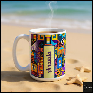 Taza De Café Mosaico de Colcha Geométrica de Arte Popular Abstr
