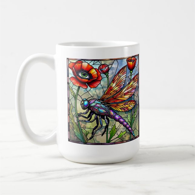 Taza De Café Mosaico de libélula vidriera vibrante ojo de amapo (Izquierda)