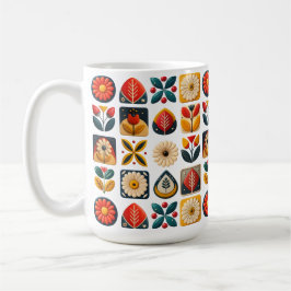 Taza De Café Mosaico floral de arte popular en colores retro
