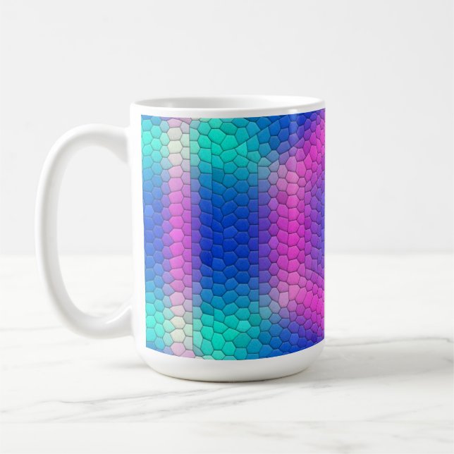 Taza De Café Mosaico hexagonal rosado en degradado azul (Izquierda)