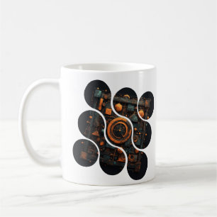 Taza De Café Mosaico Industrial Steampunk: Geometría de Naranja