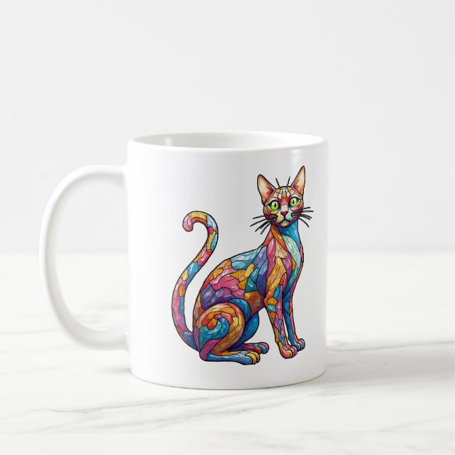 Taza De Café Mosaico multicolor gracioso gato 756 (Izquierda)