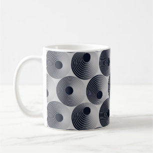 Taza De Café Mosaico plateado-negro: textura de anillos concént