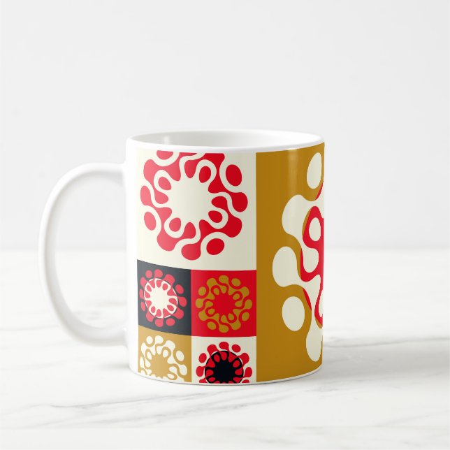 Taza De Café Mosaico rojo de oro asiático, estilo étnico. (Izquierda)