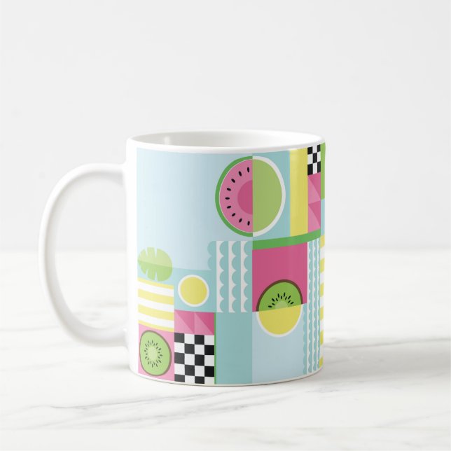 Taza De Café Mosaico veraniego colorido, sandía kiwi fruta (Izquierda)