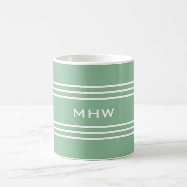 Taza De Café Moss Green Stripes personalizado monogramas (Centro)