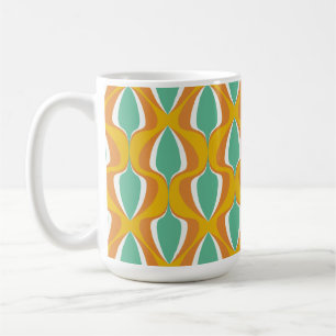 Taza De Café Mostaza Retro Ogee Naranja Turquesa
