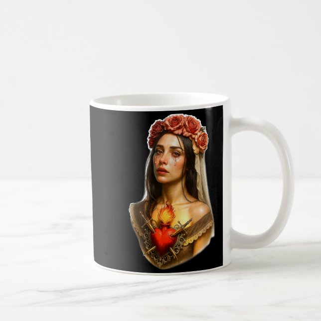 Taza De Café Mother Mary Sacred Heart Cry  (Derecha)