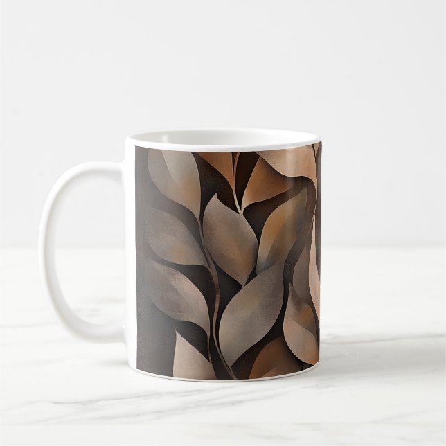 Taza De Café 🍂 Motif de feuilles et de vignes en tons naturels (Izquierda)
