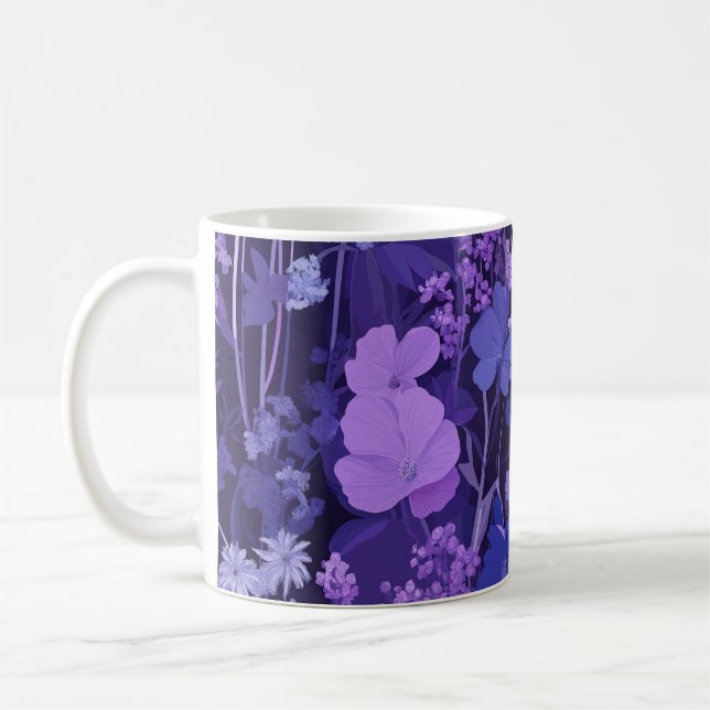 Taza De Café Motif floral violet délicat 🌸 sur fond sombre (Izquierda)