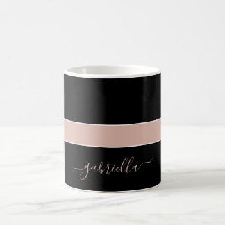 Taza De Café Motif noir et trait rose poudré avec prénom