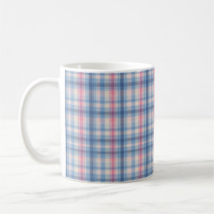 Taza De Café Motivo de comprobación azul cielo rosa