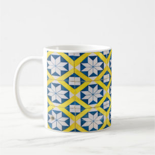 Taza De Café Motivo de flores mosaico en mosaico amarillo azul
