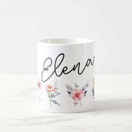 Taza De Café Motivo de las flores y nombre personalizado