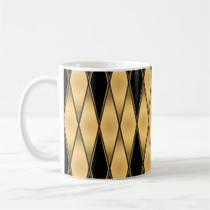 Taza De Café Motivo del diamante: elegante patrón oro-negro.