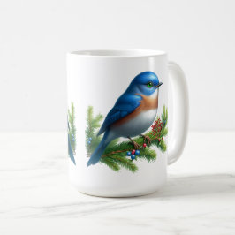Taza De Café Motivo festivo de pájaro azul y bayas