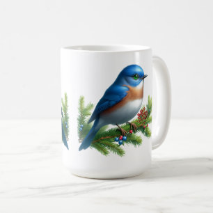 Taza De Café Motivo festivo de pájaro azul y bayas