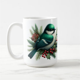 Taza De Café Motivo festivo de pájaros y bayas esmeralda