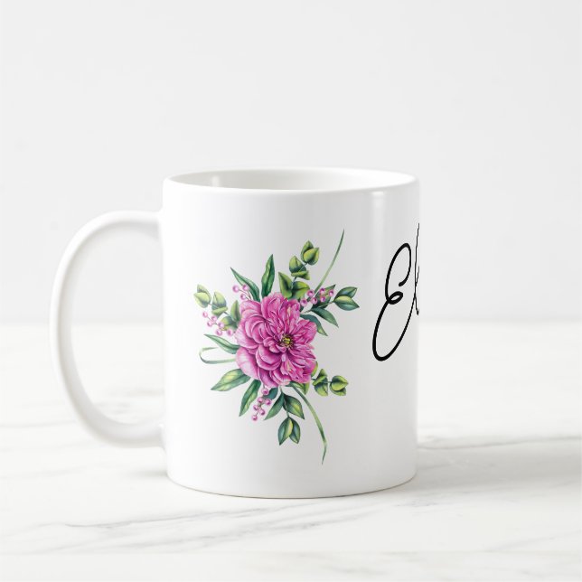Taza De Café Motivo floral con nombre (Izquierda)