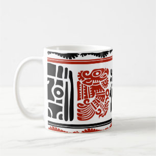 Taza De Café Motivos indios, rojo negro, patrón sin costuras.