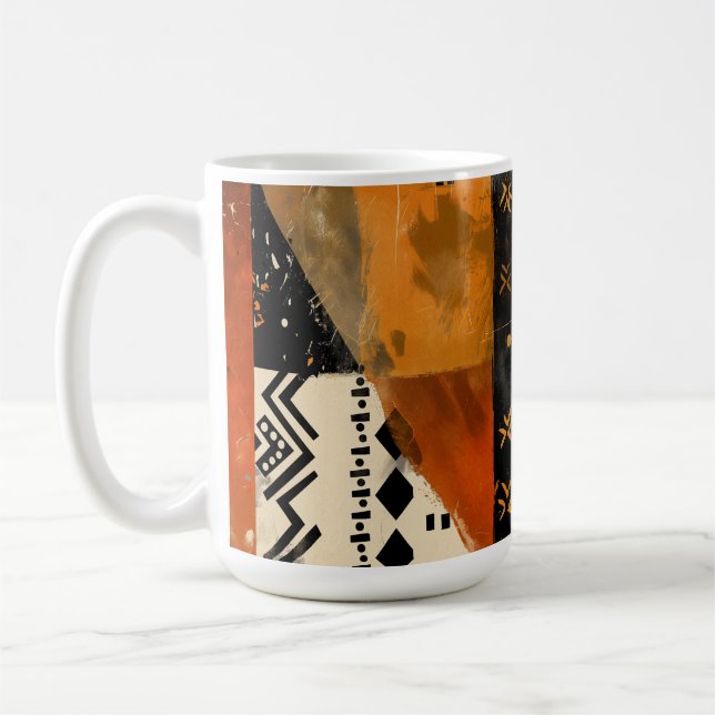 Taza De Café Motivos tribales en tonos negro y tierra (Izquierda)
