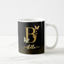 Moto de mariposa dorado "B" Monograma café Mug