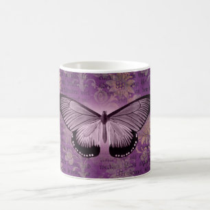 Taza De Café Moto morado vintage y efemera floral