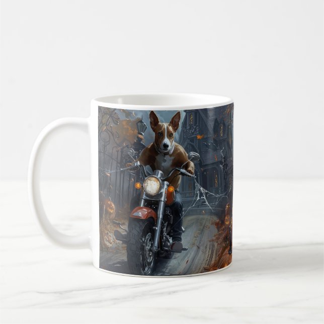 Taza De Café Motocicleta Basenji Halloween Scary (Izquierda)