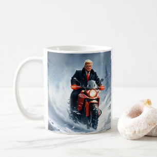 Taza De Café Motocicleta de Trump en Navidades de invierno MAGA