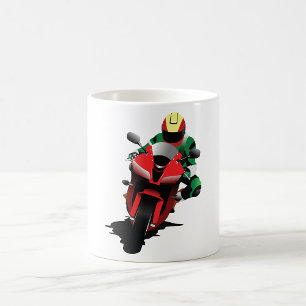 Taza De Café Motociclista montando una Sportbike Roja