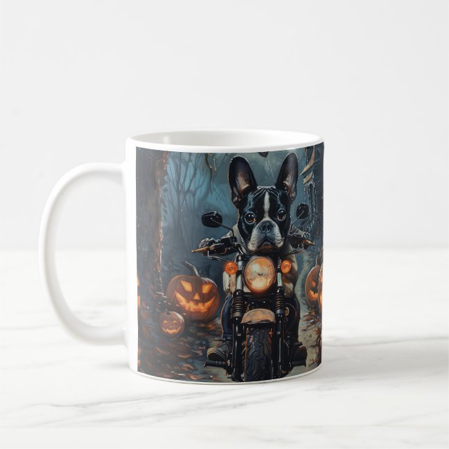 Taza De Café Motores de Boston Terrier Montando en Motocicleta  (Izquierda)