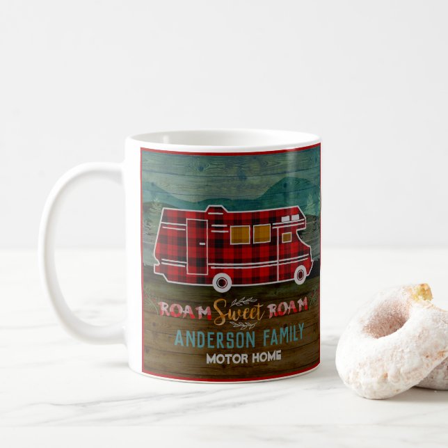 Taza De Café Motorhome rv Camper Travel Van Rustic Personalized (Con donut)