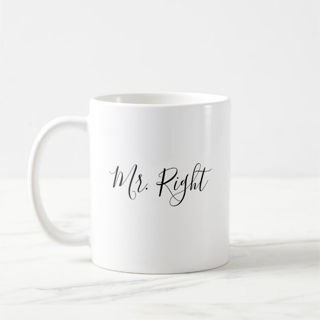 Taza De Café Mr. Right Script Mug Boda Gift (Izquierda)