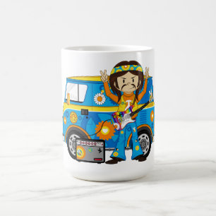 Taza De Café Muchacho del Hippie con la guitarra y la