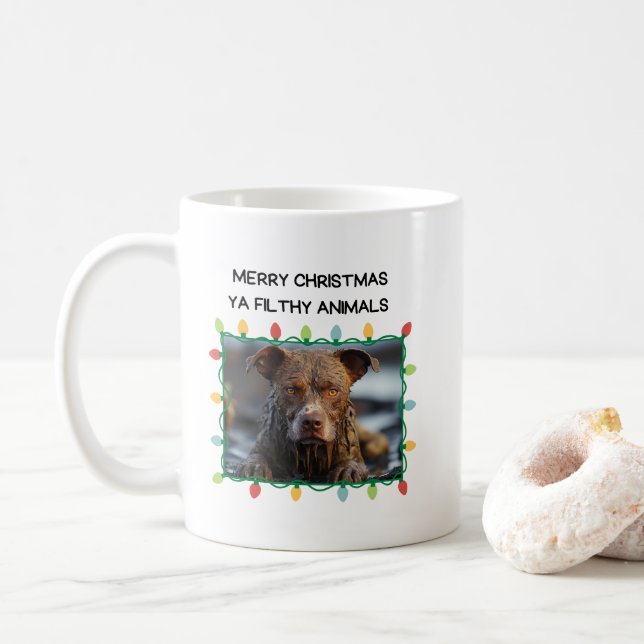Taza De Café Muddy Brown Dog Navidades graciosos Mug (Con donut)