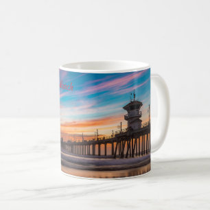 Taza De Café Muelle de Huntington Beach al atardecer