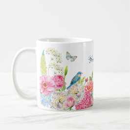 Taza De Café Muelle rosa azul floral verde rosa