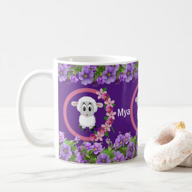 Taza De Café Muerco floral púrpura de oveja (Con donut)